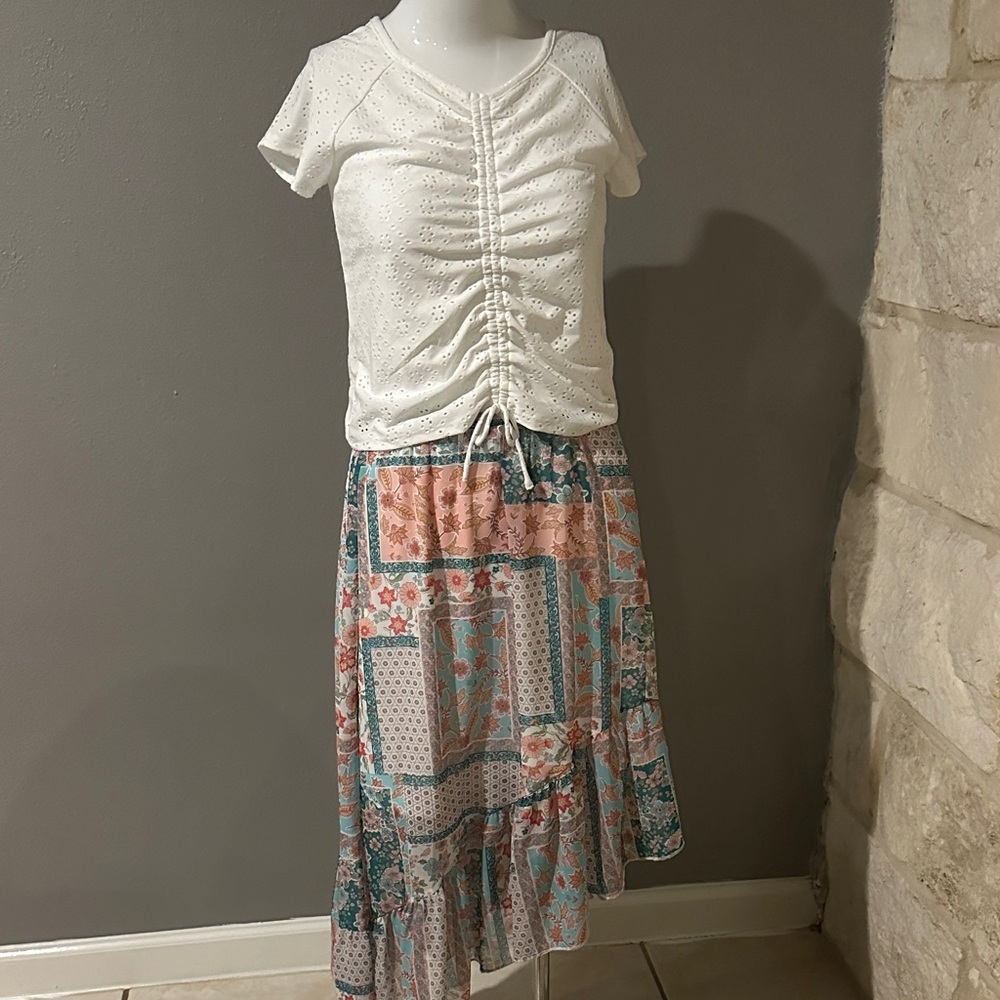 Knitworks White and Floral Asymmetrical Kids Set